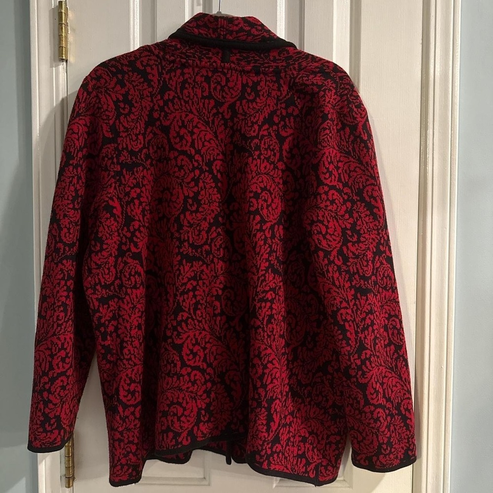 JM Collection Red and Black Cardigan with cute buttons - Picture 3 of 5